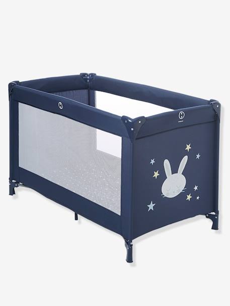 Cama de apoio, VERTBAUDET Travel'bed Azul escuro liso com motivo+Cinza estrelas 