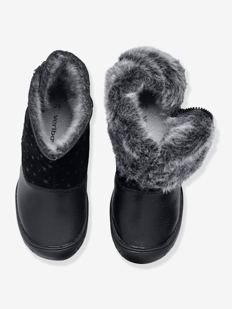 Botas em pele, para menina Camel+Preto 