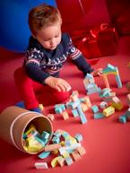 Jogo de construção, em madeira, com 100 peças Castanho claro bicolor/multico 