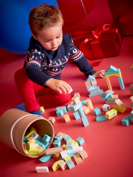 Jogo de construção, em madeira, com 100 peças Castanho claro bicolor/multico 