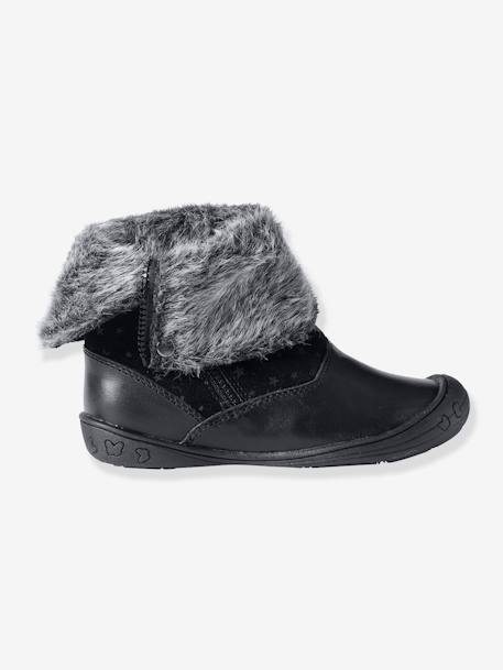 Botas em pele, para menina Camel+Preto 