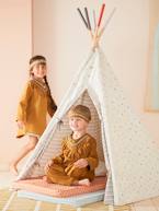 Fato de Índio Castanho vivo liso com motivo 