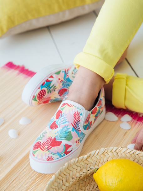 Ténis slip-on, para menina BRANCO CLARO ESTAMPADO+VERMELHO VIVO LISO 