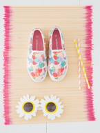 Ténis slip-on, para menina BRANCO CLARO ESTAMPADO+VERMELHO VIVO LISO 