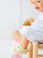 Sapatilhas com barras autoaderentes, em tecido, para bebé menina AMARELO CLARO LISO COM MOTIVO+AZUL MEDIO ESTAMPADO+VERDE CLARO LISO COM MOTIVO 