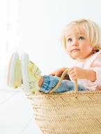 Sapatilhas com barras autoaderentes, em tecido, para bebé menina AMARELO CLARO LISO COM MOTIVO+AZUL MEDIO ESTAMPADO+VERDE CLARO LISO COM MOTIVO 