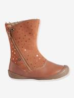 Botas em pele, para menina Camel+Preto 