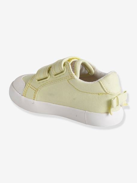 Sapatilhas com barras autoaderentes, em tecido, para bebé menina AMARELO CLARO LISO COM MOTIVO+AZUL MEDIO ESTAMPADO+VERDE CLARO LISO COM MOTIVO 