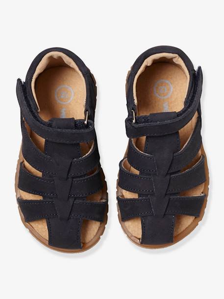 Sandálias em pele, para bebé menino AMARELO MEDIO LISO+AZUL ESCURO LISO 