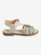 Sandálias com barra autoaderente, para menina, coleção autonomia BEGE CLARO LISO COM MOTIVO+ROSA MEDIO METALIZADO 