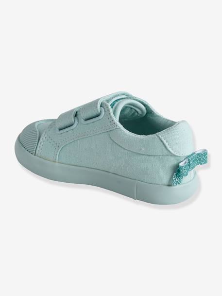 Sapatilhas com barras autoaderentes, em tecido, para bebé menina AMARELO CLARO LISO COM MOTIVO+AZUL MEDIO ESTAMPADO+VERDE CLARO LISO COM MOTIVO 