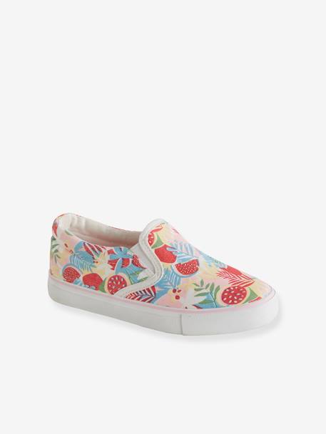 Ténis slip-on, para menina BRANCO CLARO ESTAMPADO+VERMELHO VIVO LISO 