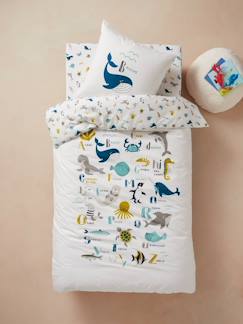 Têxtil-lar e Decoração-Roupa de cama criança-Conjunto capa de edredon + fronha de almofada para criança, tema Abecedário de animais marinhos