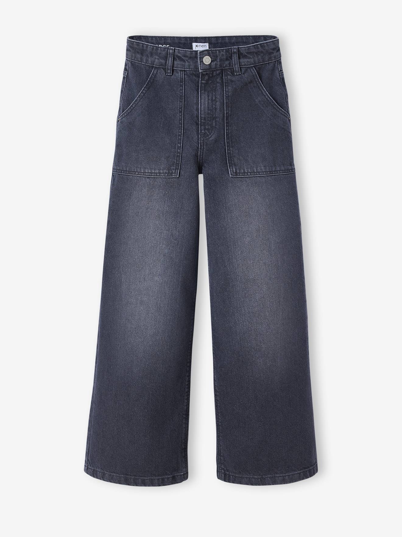 Jeans largos com bolsos à carpinteiro para menina JONEN.  ganga cinzenta