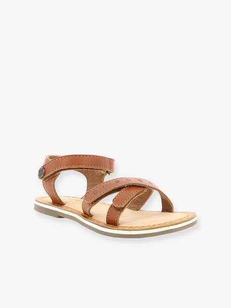 Sandálias em pele, para menina, Didonc da KICKERS® Branco claro liso+Castanho claro liso+Rosa claro metalizado 