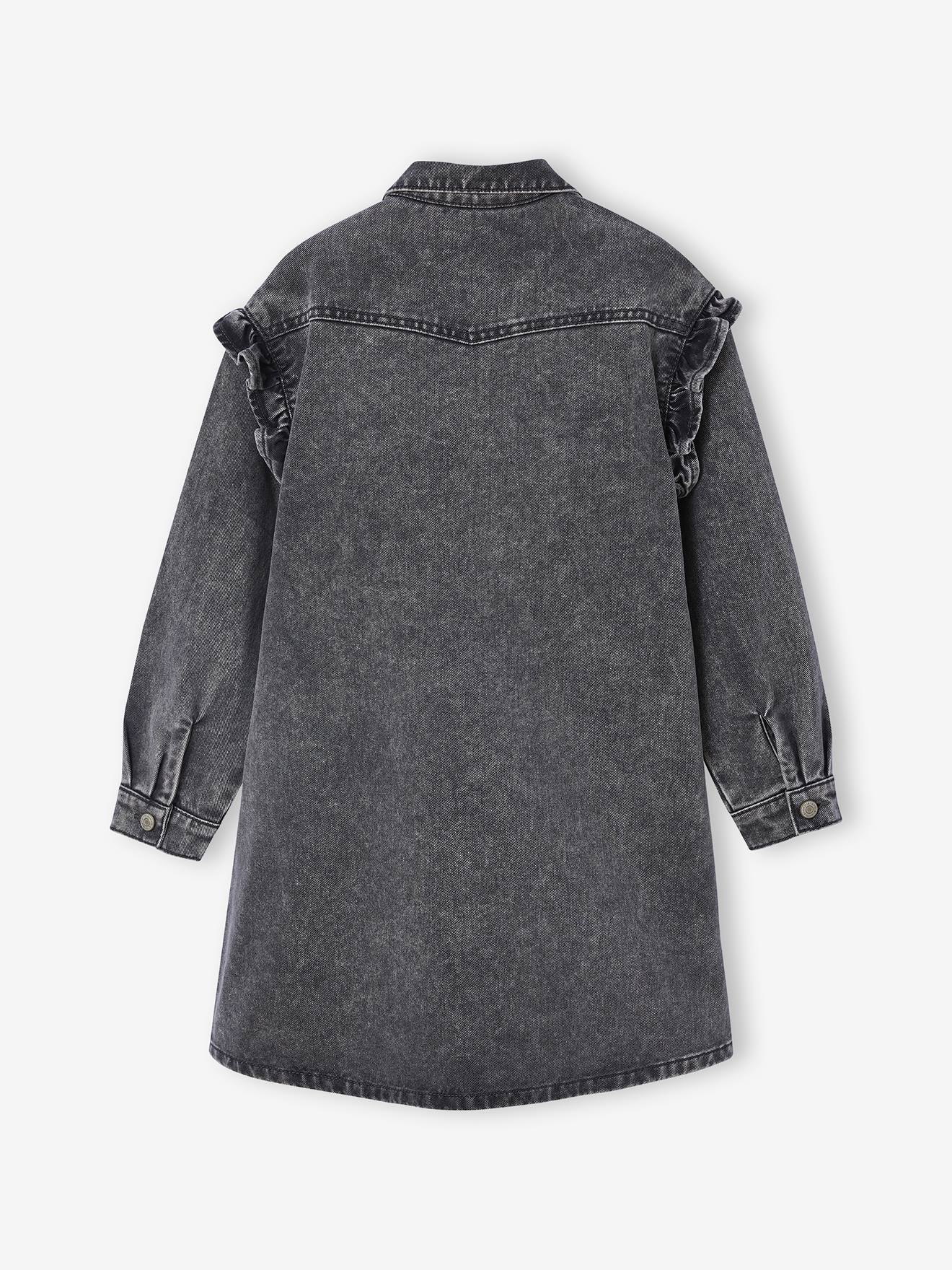 Vestido em ganga com folho JONEN  ganga cinzenta
