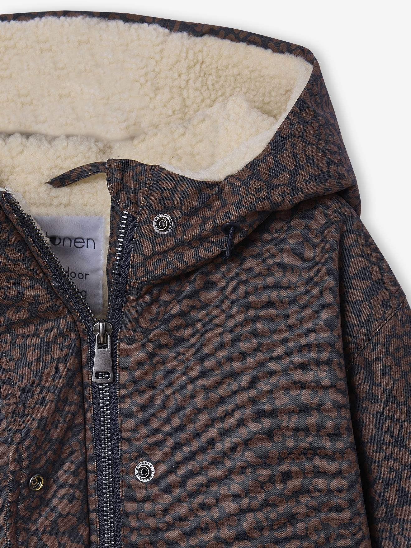 Parka estampada com padrão leopardo para menina JONEN, com forro sherpa.  marinho