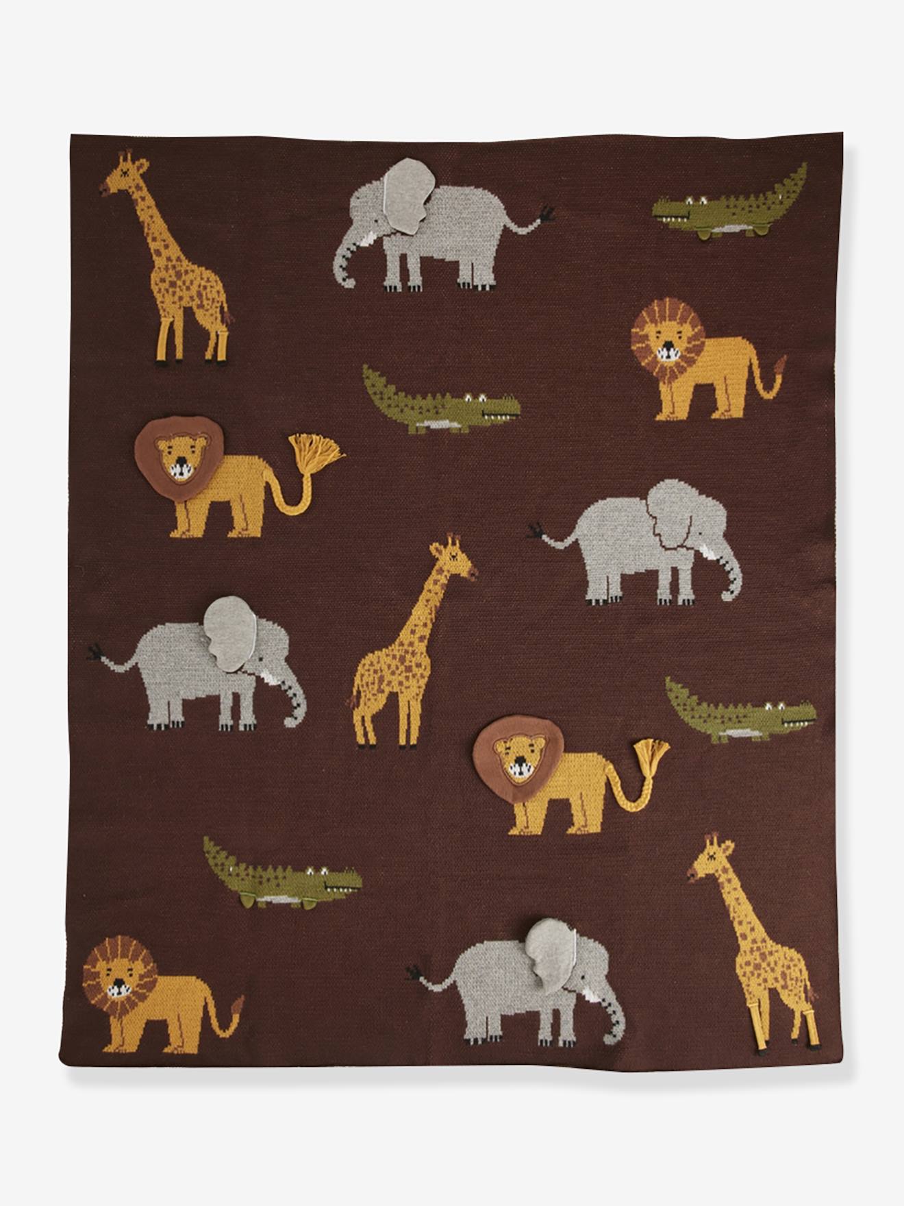 manta de malha para bebé ANIMALS rice com detalhes 3D castanha castanho