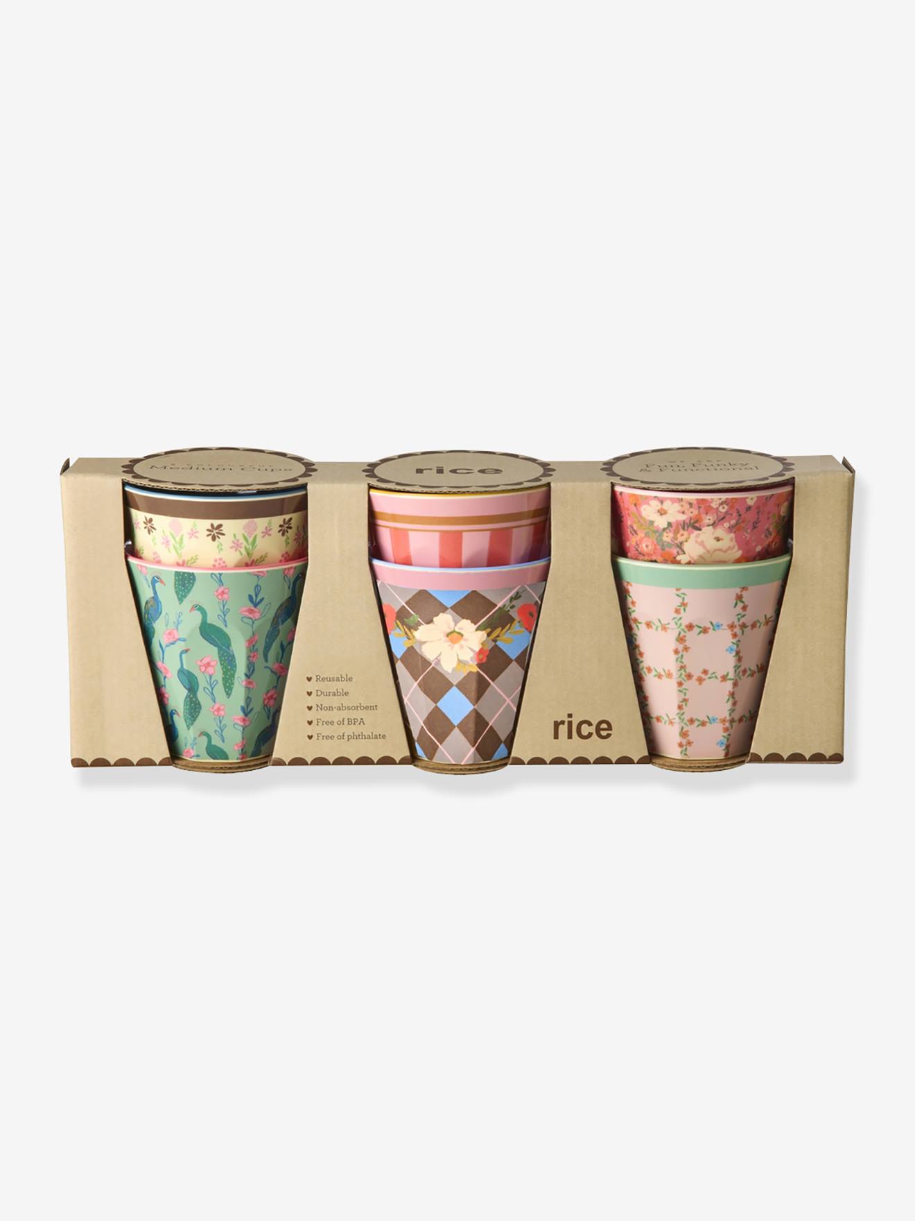 Conjunto de 6 copos de melamina médios ALL YOU NEED IS LOVE AND... PRINTS rice 250 ml multicolor