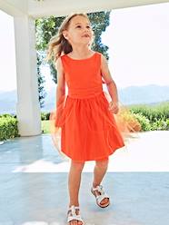 Vestido de cerimónia em cetim e tule, para menina  