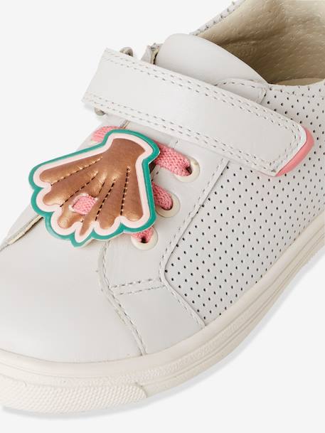 Sapatilhas em pele para menina, coleção autonomia Branco claro liso com motivo+BRANCO MEDIO LISO COM MOTIVO 