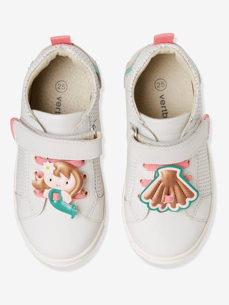 Sapatilhas em pele para menina, coleção autonomia Branco claro liso com motivo+BRANCO MEDIO LISO COM MOTIVO 