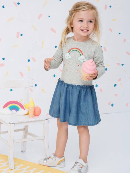 Sapatilhas em pele para menina, coleção autonomia Branco claro liso com motivo+BRANCO MEDIO LISO COM MOTIVO 