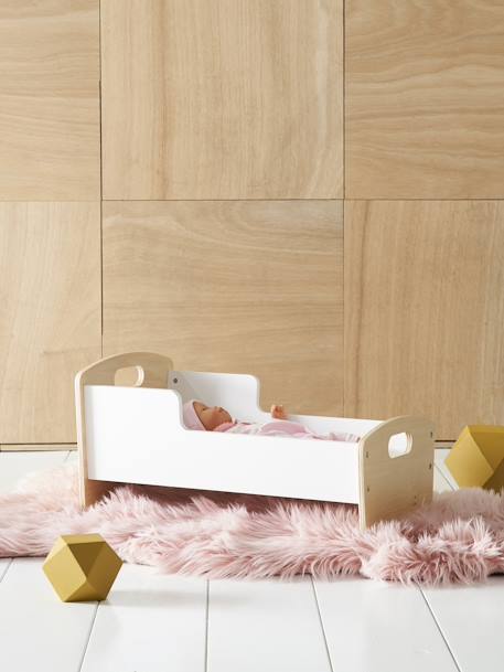 Berço em madeira, para boneca Branco claro liso com motivo 