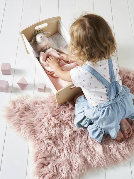 Berço em madeira, para boneca Branco claro liso com motivo 