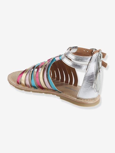Sandálias em pele, para menina Branco claro liso+Prateado multicolor+PRETO ESCURO LISO COM MOTIVO+Rosa fúchsia+Rosa-pálido metalziado 