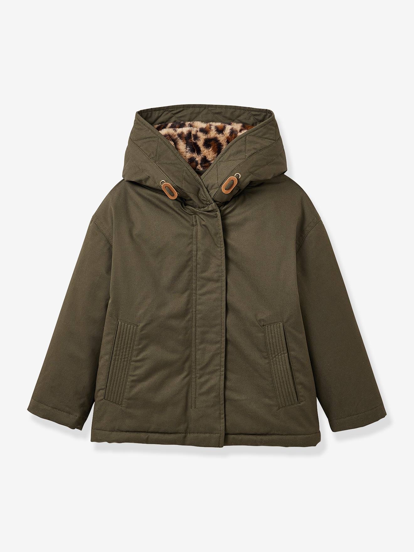 Parka curta com forro imitação leopardo CYRILLUS, para menina  verde