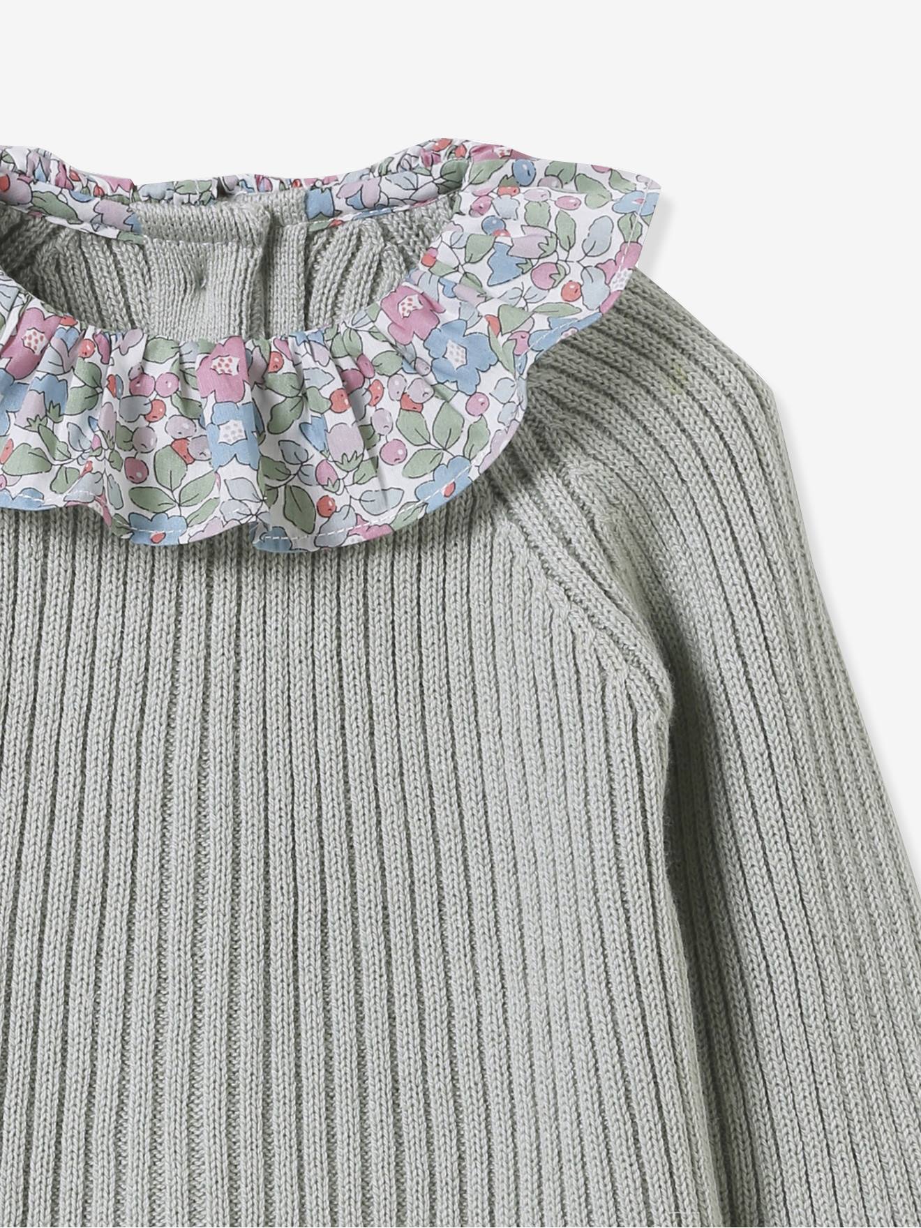 Conjunto em tricô com gola em tecido Liberty CYRILLUS, para bebé  rosa