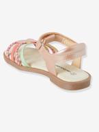 Sandálias com barra autoaderente, para menina, coleção autonomia BEGE CLARO LISO COM MOTIVO+ROSA MEDIO METALIZADO 
