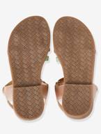 Sandálias com barra autoaderente, para menina, coleção autonomia BEGE CLARO LISO COM MOTIVO+ROSA MEDIO METALIZADO 