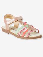 Sandálias com barra autoaderente, para menina, coleção autonomia BEGE CLARO LISO COM MOTIVO+ROSA MEDIO METALIZADO 