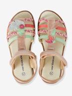 Sandálias com barra autoaderente, para menina, coleção autonomia BEGE CLARO LISO COM MOTIVO+ROSA MEDIO METALIZADO 