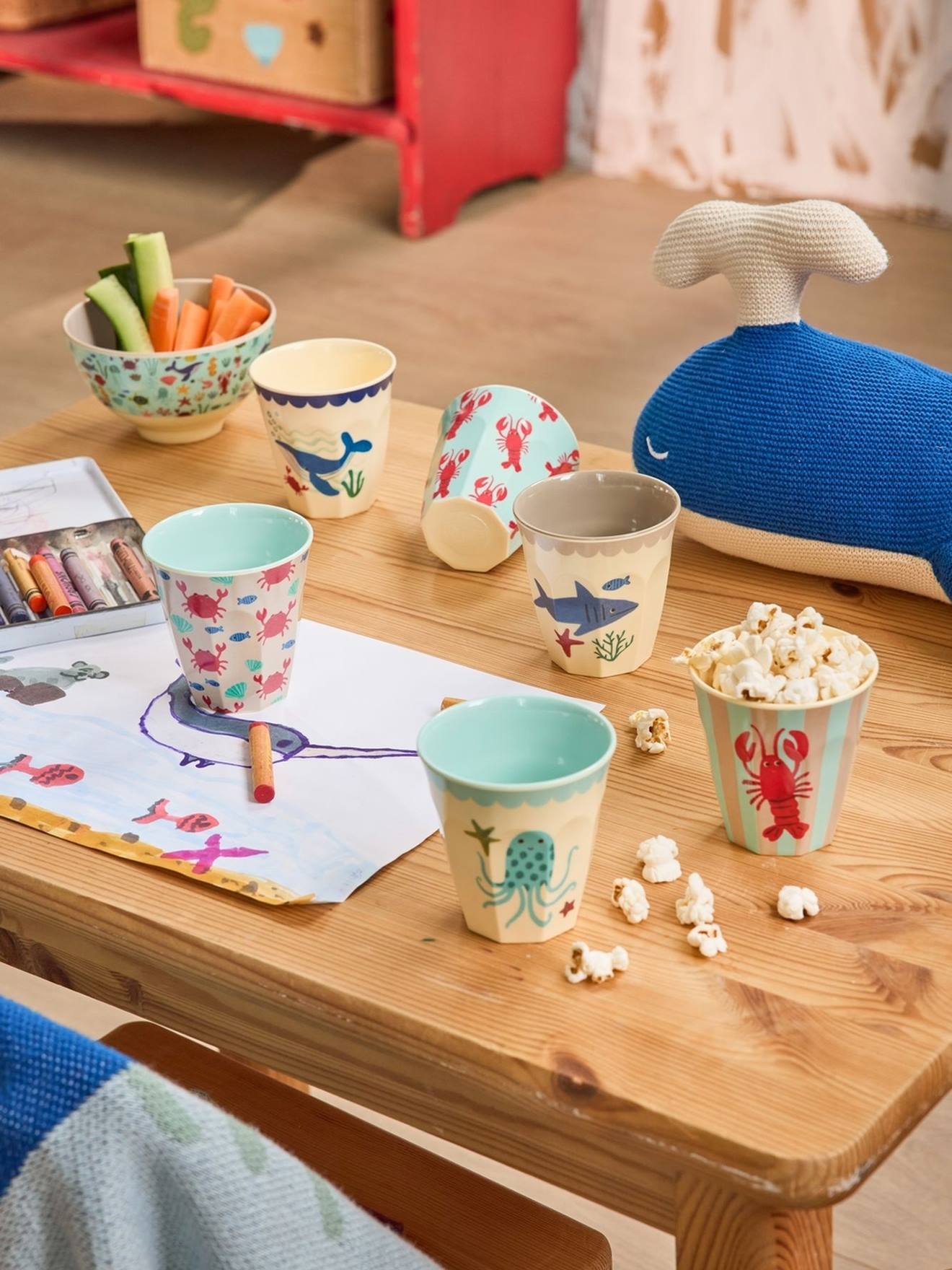 Conjunto de 6 copos pequenos de melamina BLUE OCEAN rice 160 ml multicolor