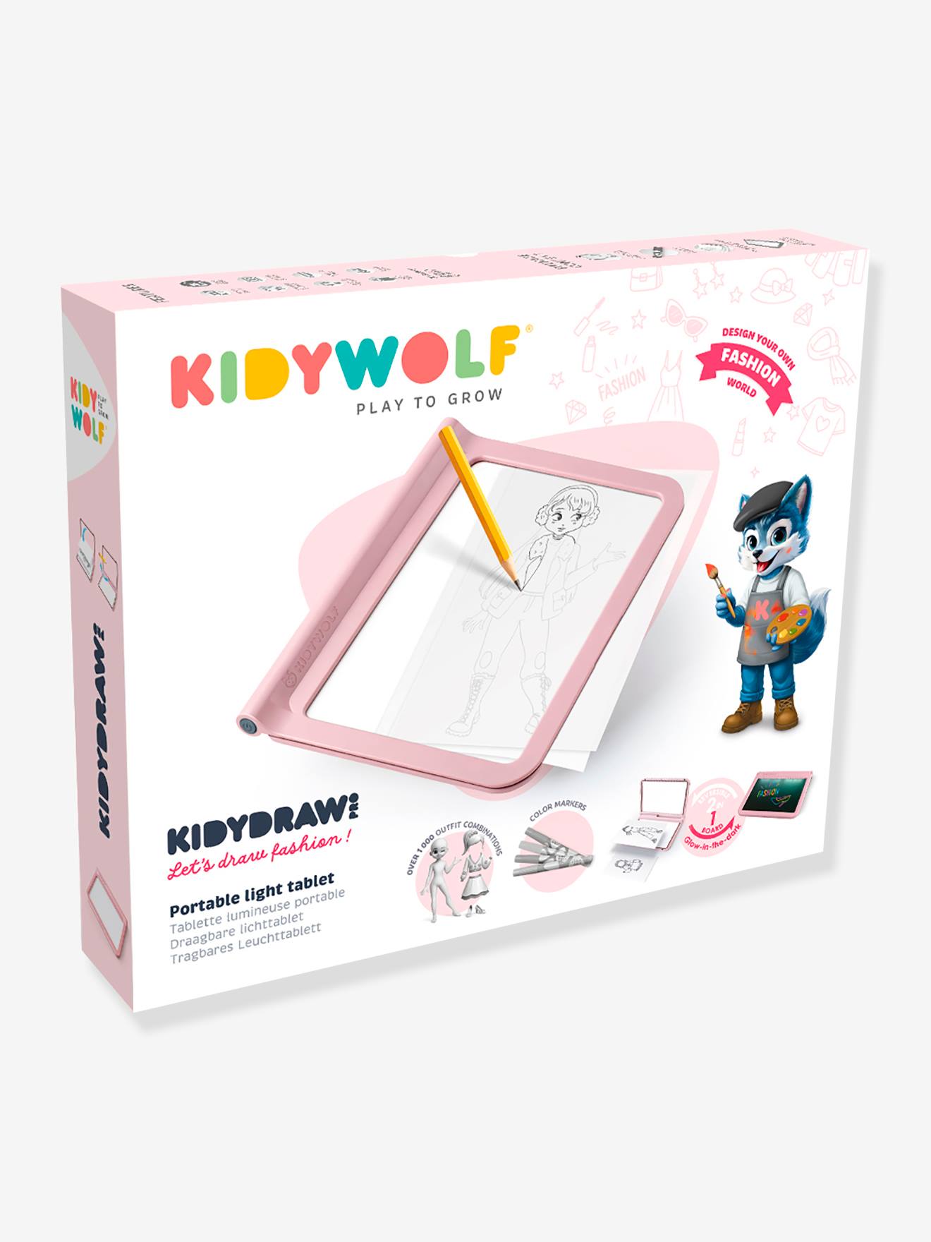 KIDYDRAW-PRO - Quadro luminoso nómada - KIDYWOLF rosa