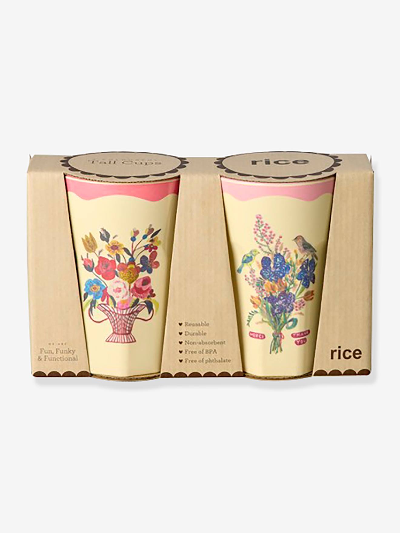 Pack de 2 copos NATHALIE LÉTÉ 400 ml para crianças rice caixa de oferta rosa