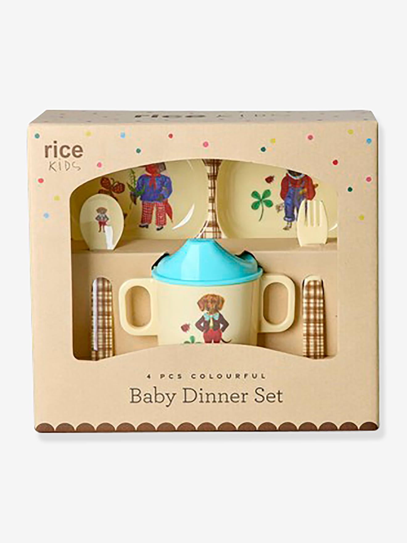 conjunto de alimentação bebé NATHALIE LÉTÉ 4 peças rice caixa de oferta castanho