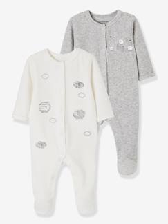 Bebé 0-36 meses-Pijamas, babygrows-Lote de 2 pijamas em veludo com abertura à frente, para bebé